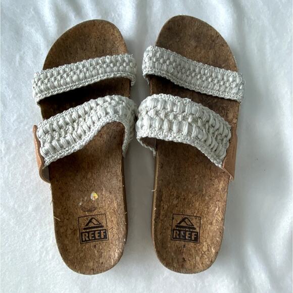REEF Womens Cushion Vista Thread Braided White Cork Sandals Size 8 - Picture 2 of 5